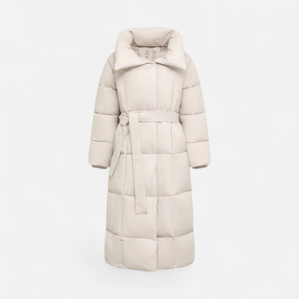 Damen Langer Steppmantel mit Gürtel Winterjacke