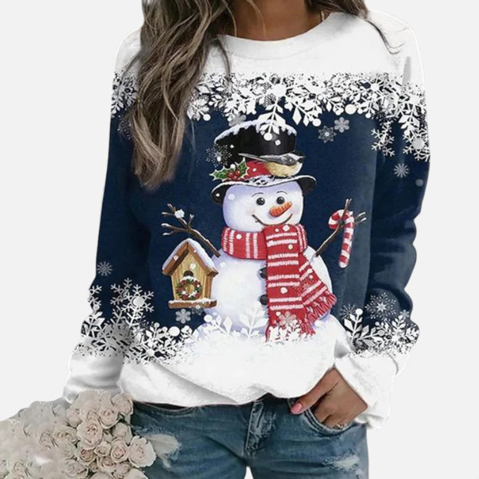 Weihnachtspullover Damen mit Winterlichem Schneemannmotiv
