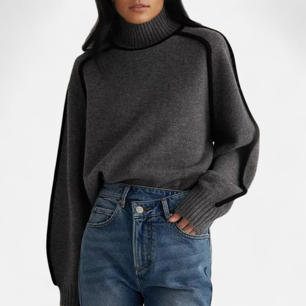 Kaschmir Rollkragenpullover mit Kontrastpaspel