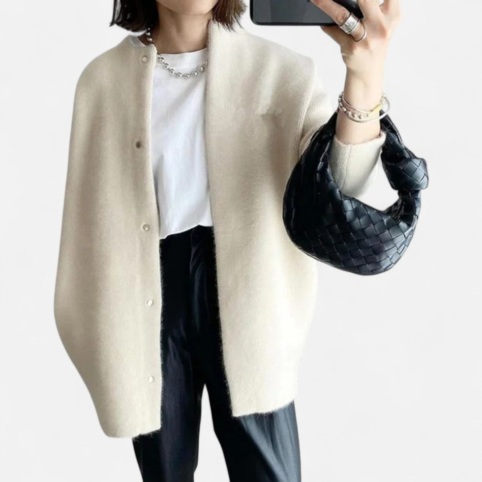 Langer Strickcardigan mit Rundhalsausschnitt für Damen