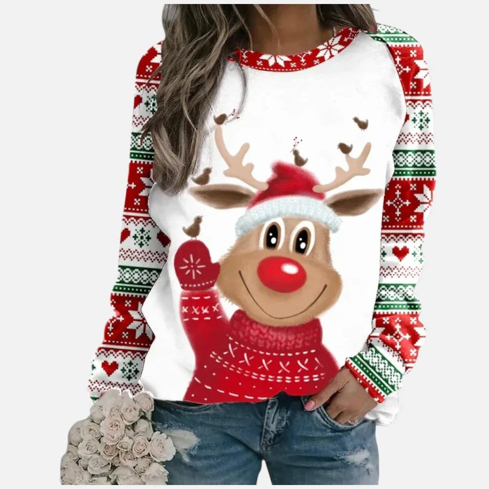 Weihnachtspullover Damen mit Festlichem Rentiermotiv