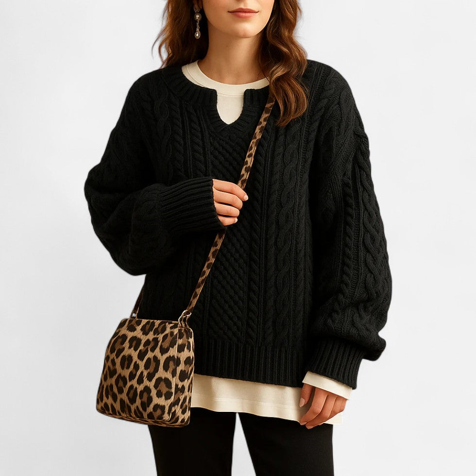 Damen Oversized Strickpullover Grob Gestrickt mit Rundhalsausschnitt