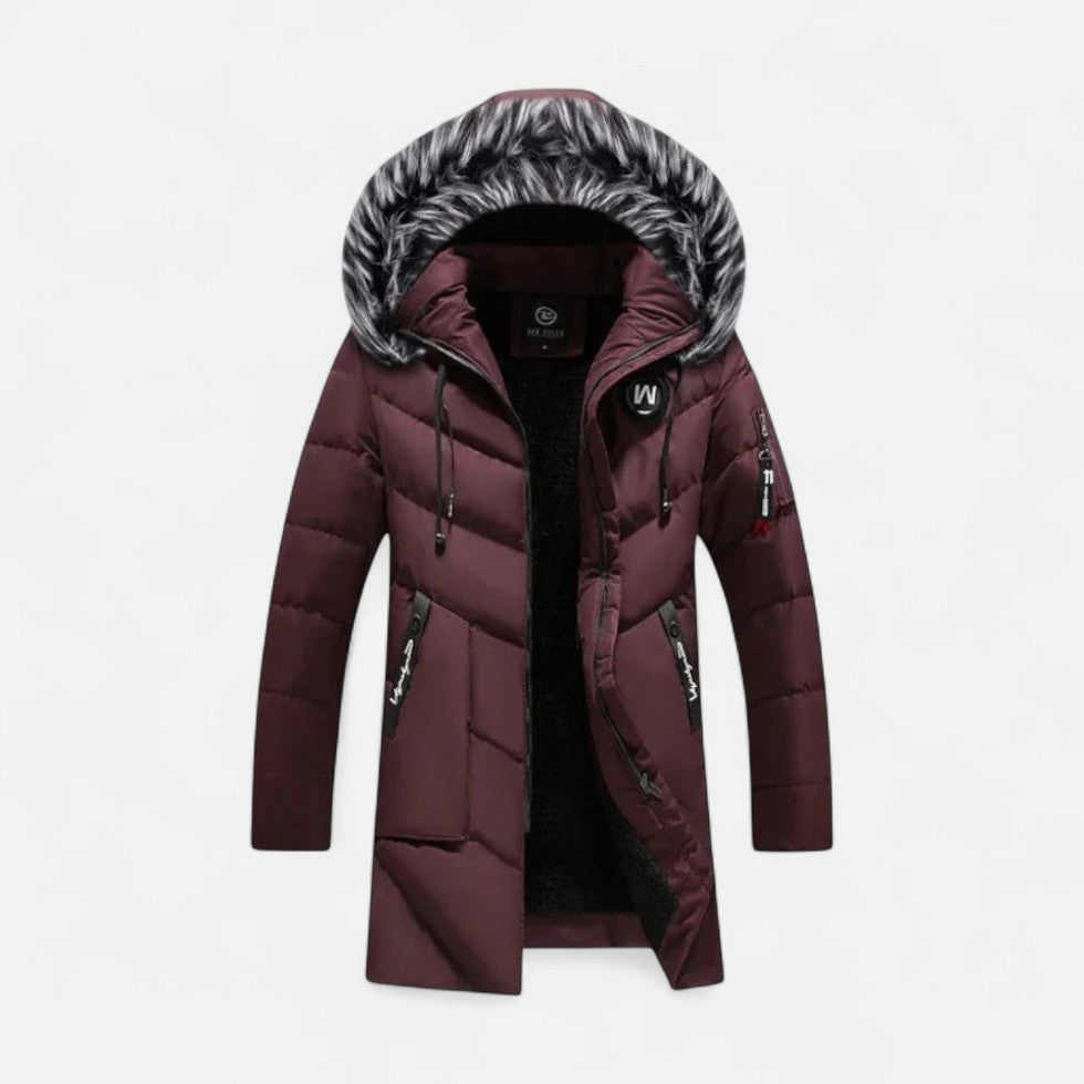 Herren Winterjacke mit Kapuze und Kunstfellkragen
