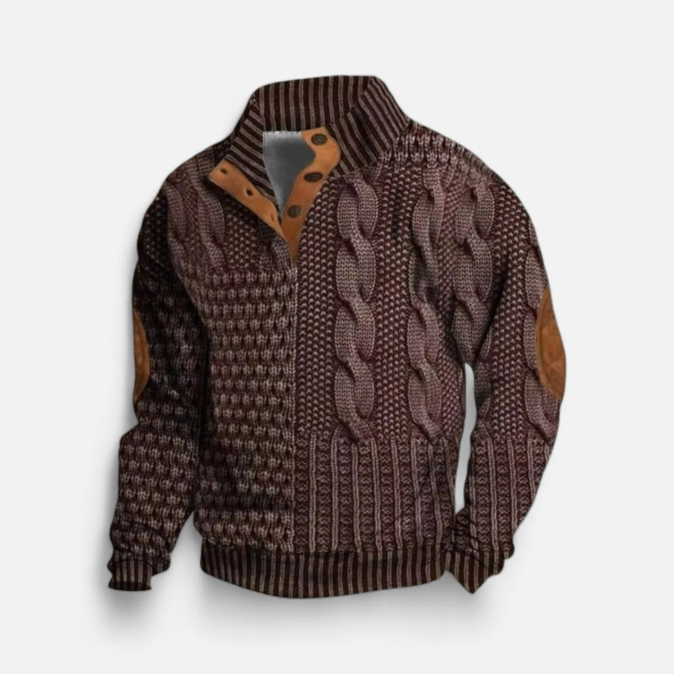 Strickpullover mit Stehkragen und Knopfleiste für Herren