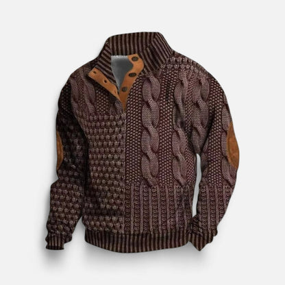 Strickpullover mit Stehkragen und Knopfleiste für Herren