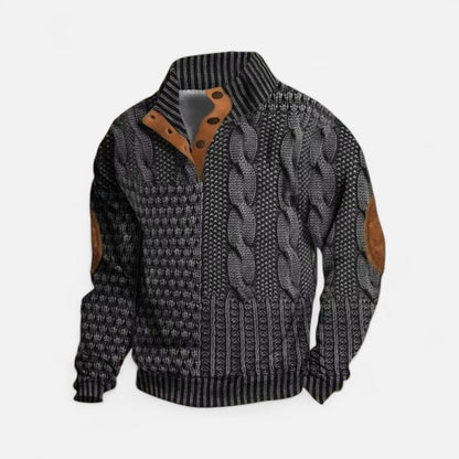 Strickpullover mit Stehkragen und Knopfleiste für Herren