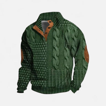 Strickpullover mit Stehkragen und Knopfleiste für Herren