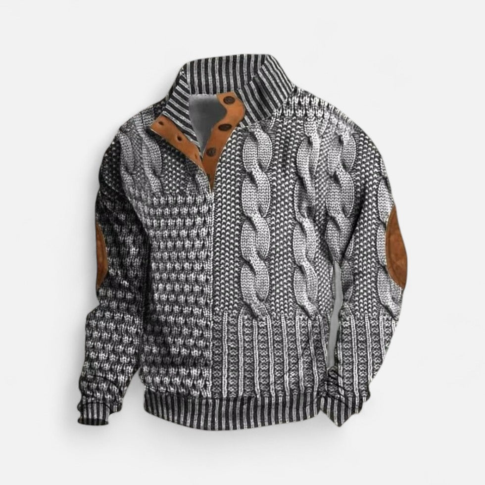 Strickpullover mit Stehkragen und Knopfleiste für Herren