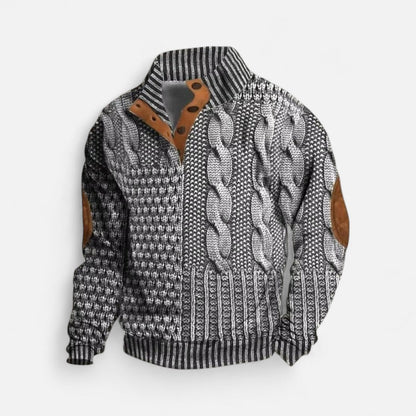 Strickpullover mit Stehkragen und Knopfleiste für Herren