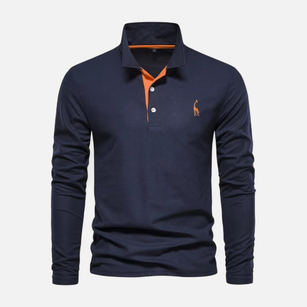 Langarm Poloshirt mit Kontrastkragen und Knopfleiste