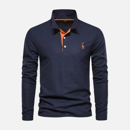 Langarm Poloshirt mit Kontrastkragen und Knopfleiste