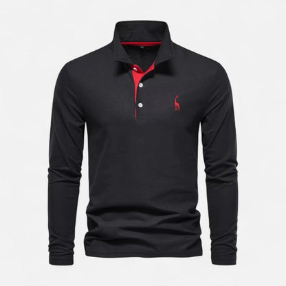 Langarm Poloshirt mit Kontrastkragen und Knopfleiste