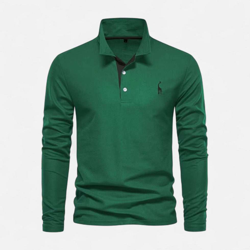 Langarm Poloshirt mit Kontrastkragen und Knopfleiste