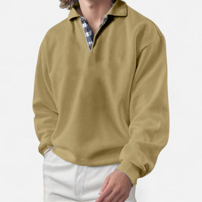 Langarm Polo Shirt mit V-Ausschnitt