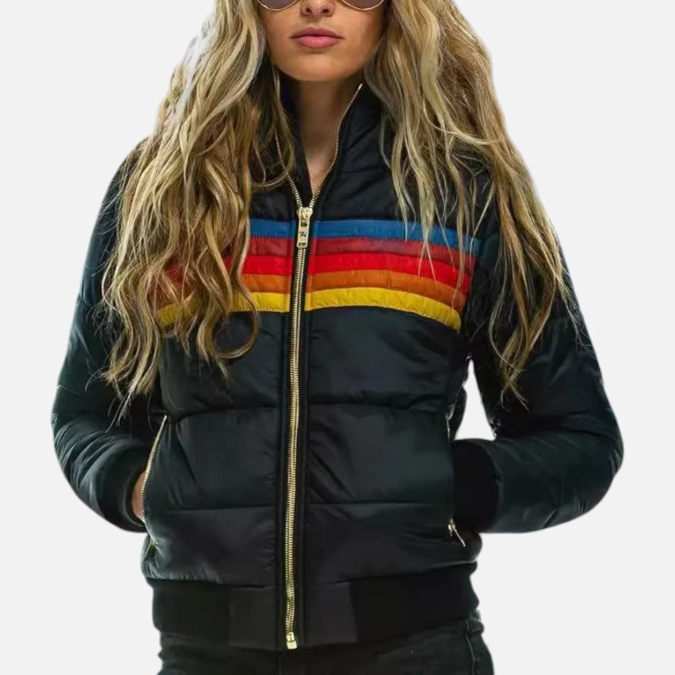Damen Steppjacke mit farbigen Streifendetails