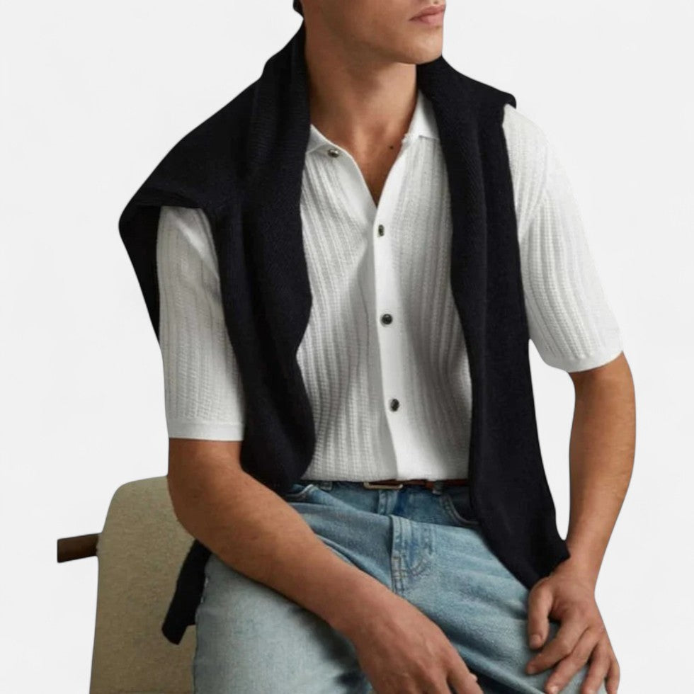 Strick Kurzarmhemd Baumwollmischung mit Knopfleiste Herren Sommerhemd