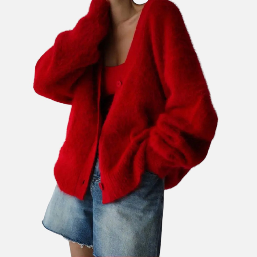 Damen Kaschmir Strickjacke mit flauschiger Oberfläche