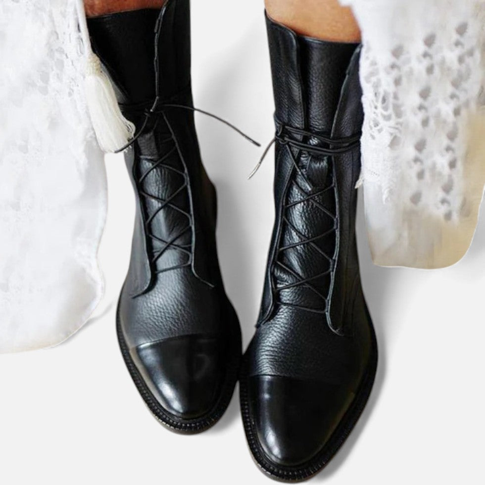 Damen Leder Stiefeletten mit Schnürung