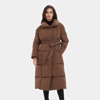 Damen Langer Steppmantel mit Gürtel Winterjacke