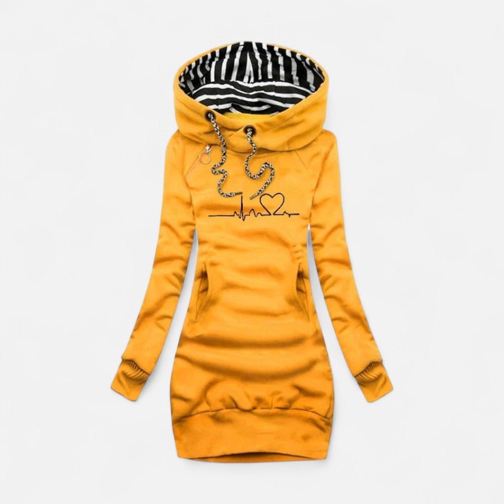 Kapuzenkleid mit Herzlinie Print