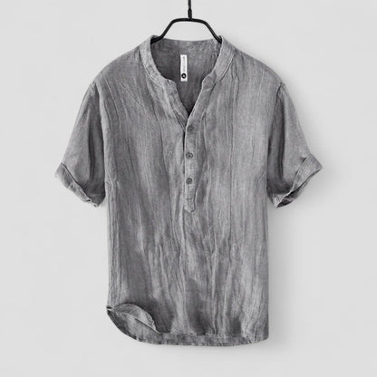 Leinen Kurzarmhemd mit Stehkragen für Herren