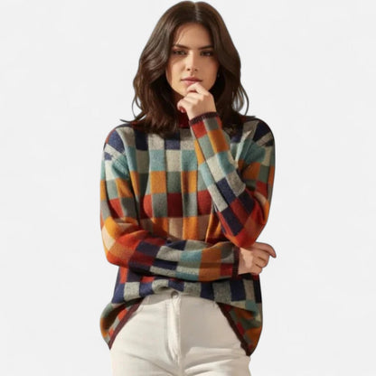 Karierter Pullover mit Rundhalsausschnitt für Damen