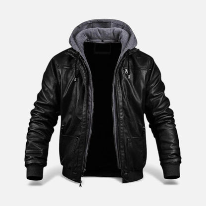 Herren Kunstleder Jacke mit Kapuze