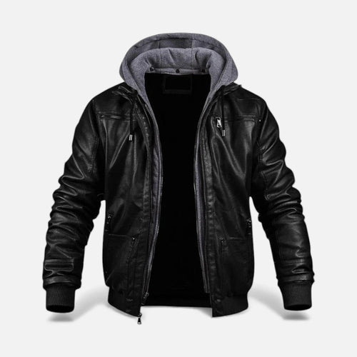 Herren Kunstleder Jacke mit Kapuze