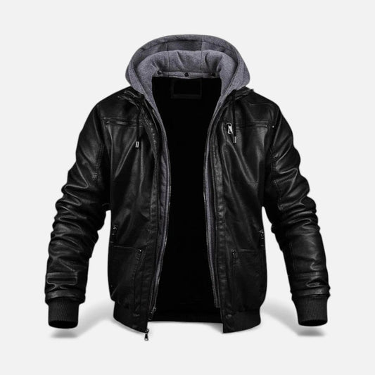 Herren Kunstleder Jacke mit Kapuze