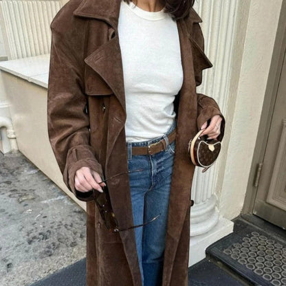 Langer Trenchcoat aus Wildlederoptik