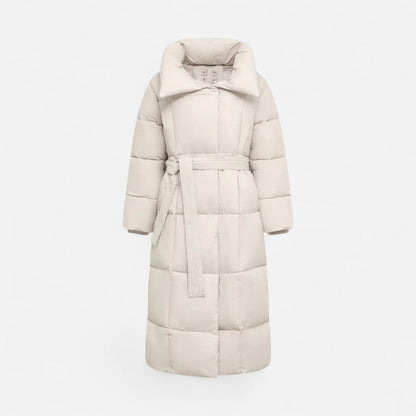 Damen Langer Steppmantel mit Gürtel Winterjacke