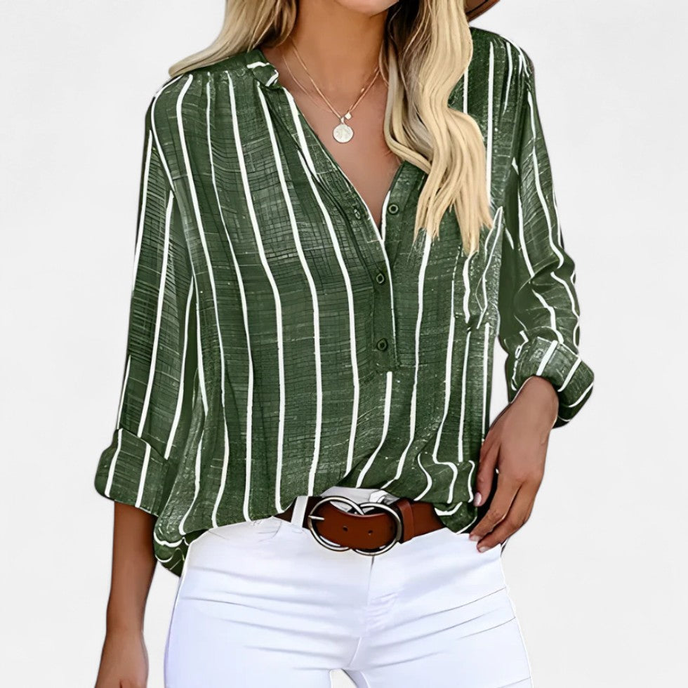 Gestreifte Bluse mit Knopfleiste und V-Ausschnitt