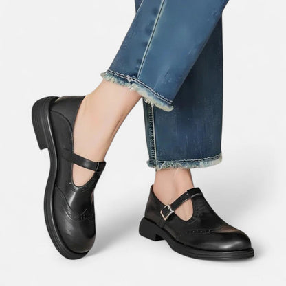 Damen Leder Slipper mit Schnalle