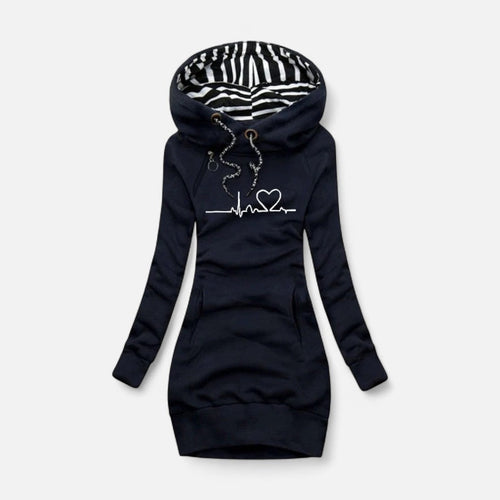 Kapuzenkleid mit Herzlinie Print