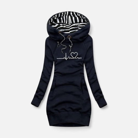 Kapuzenkleid mit Herzlinie Print