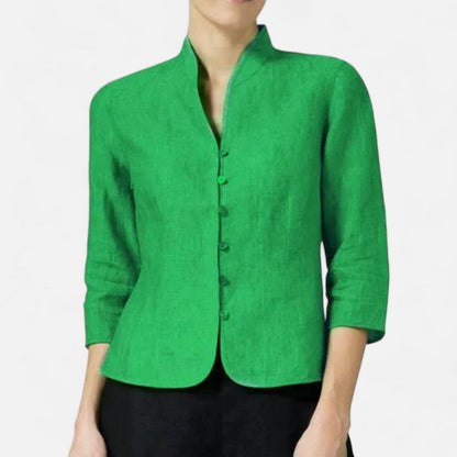 Lockere Leinenbluse mit Rundhalsausschnitt für Damen