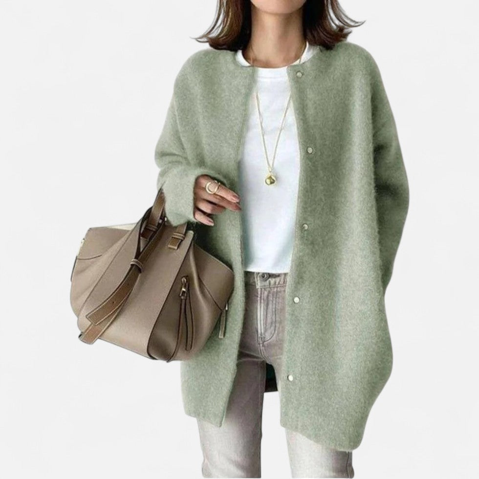 Langer Strickcardigan mit Rundhalsausschnitt für Damen