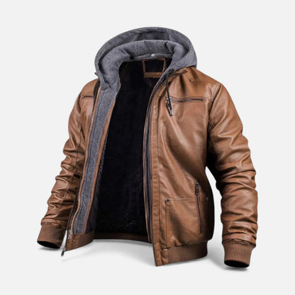 Herren Kunstleder Jacke mit Kapuze
