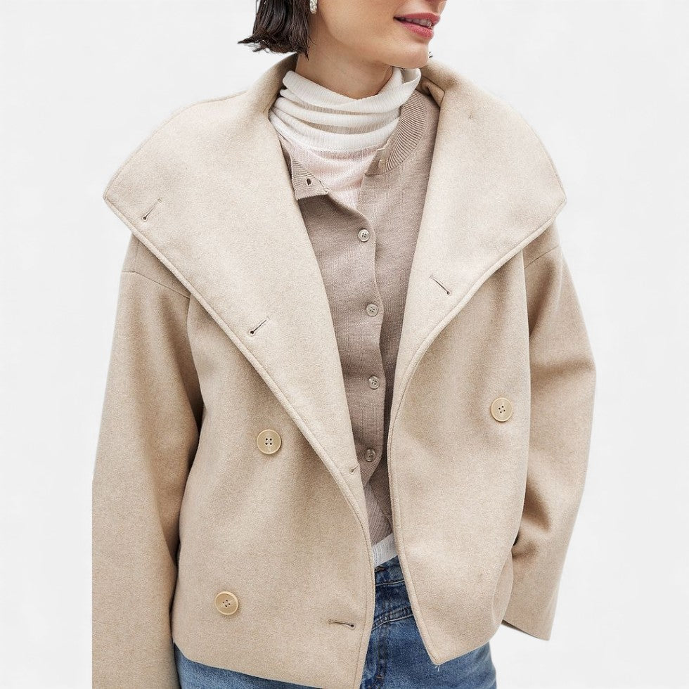 Damen Wollmix Kurzmantel mit Doppelreiher