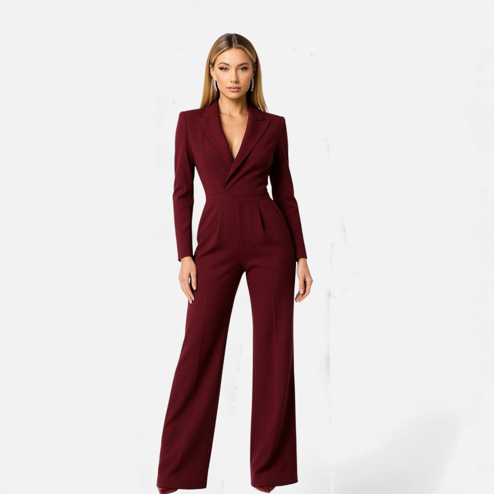 Eleganter Damen Jumpsuit mit Anzugkragen