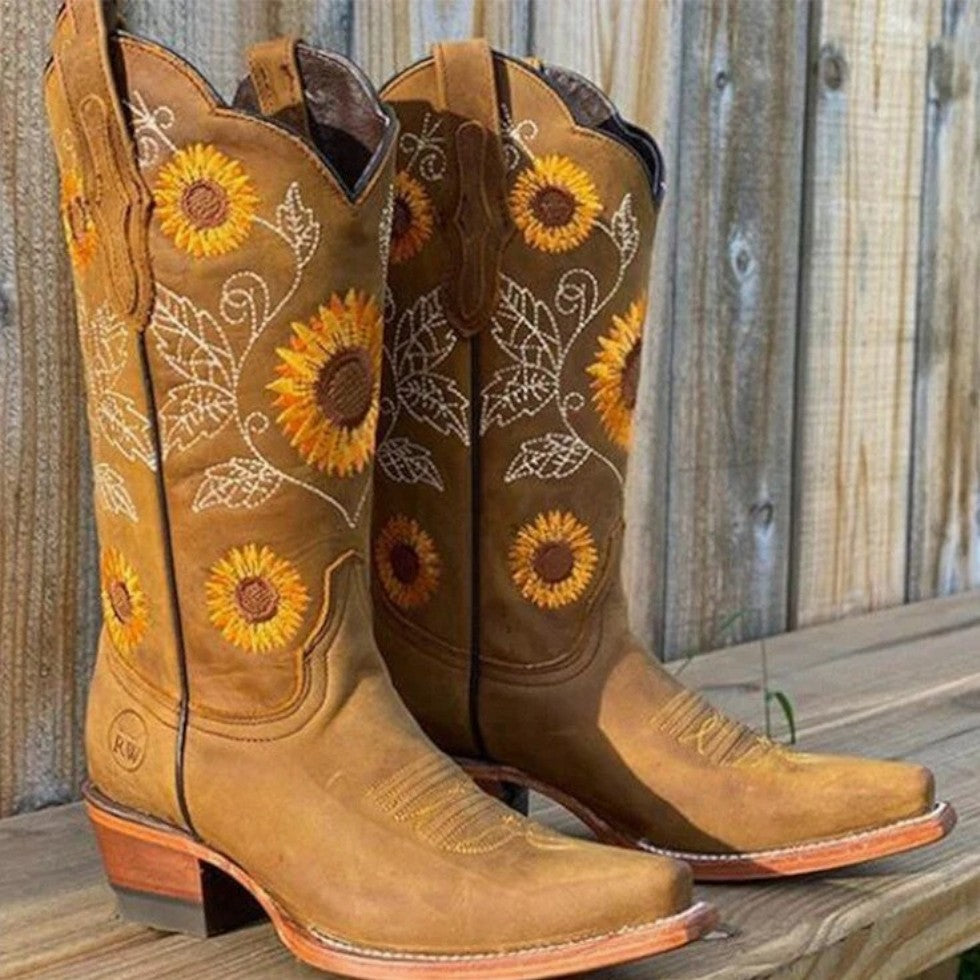 Western Stiefeletten mit Blumenstickerei Damen