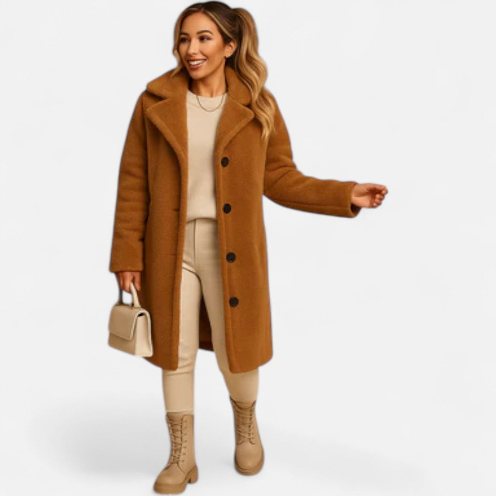 Langer Teddy Mantel Damen Kuscheliger Wintermantel