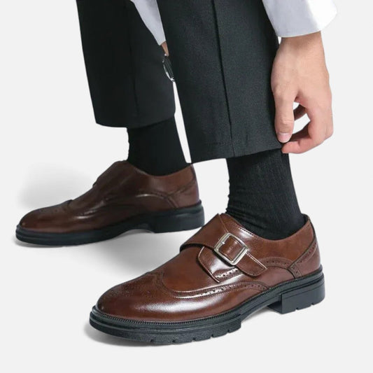 Herren Monkstrap Lederschuhe mit Brogue Detail