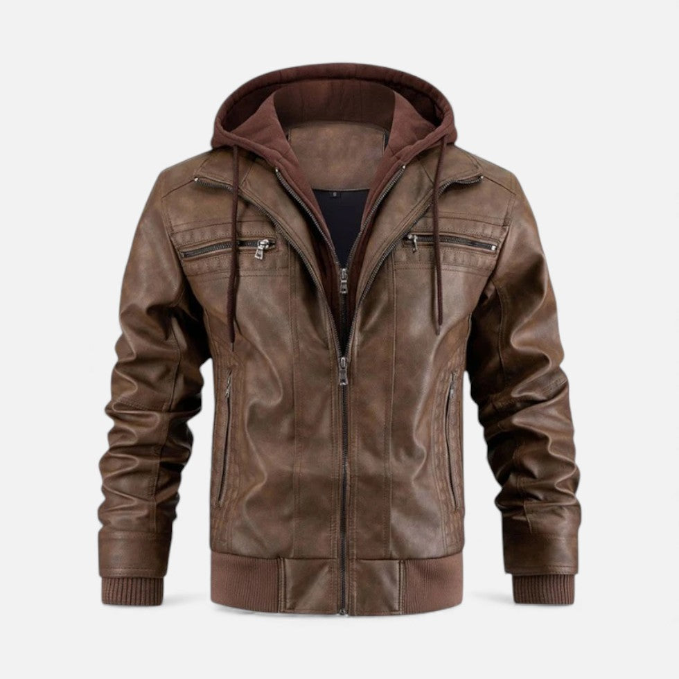 Herren Kunstleder Jacke mit Kapuze