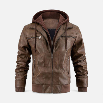 Herren Kunstleder Jacke mit Kapuze