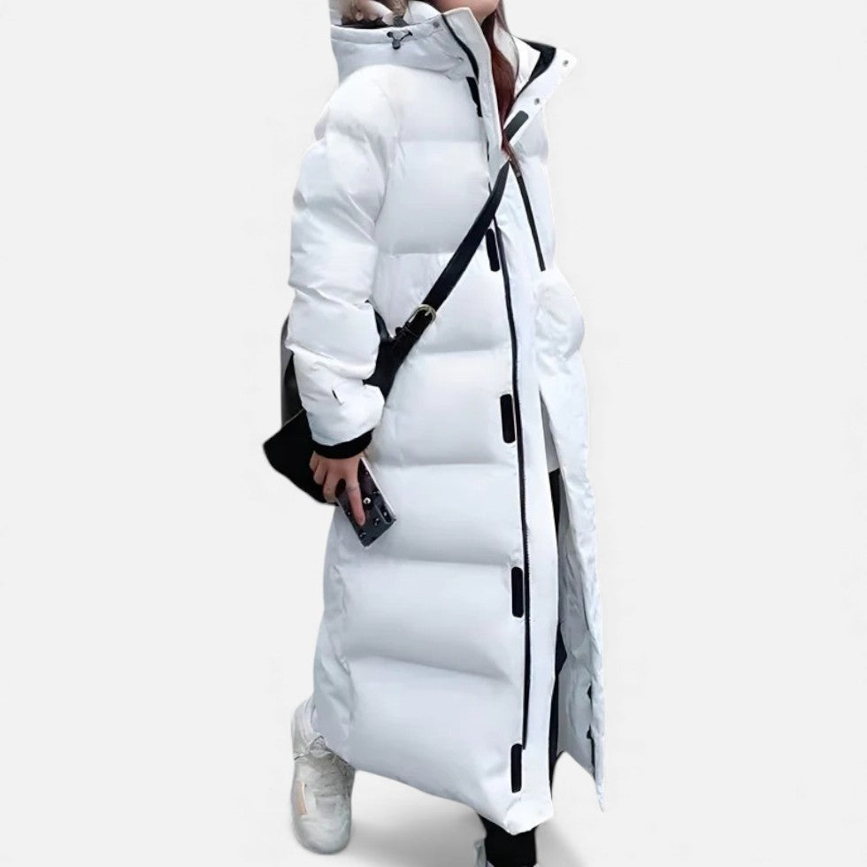 Langer Steppmantel mit Kapuze