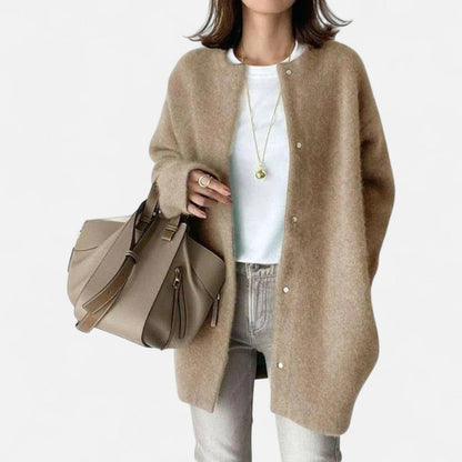 Langer Strickcardigan mit Rundhalsausschnitt für Damen