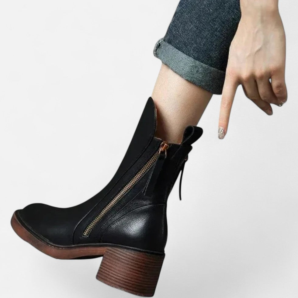 Stiefeletten mit Blockabsatz und Reißverschluss für Damen