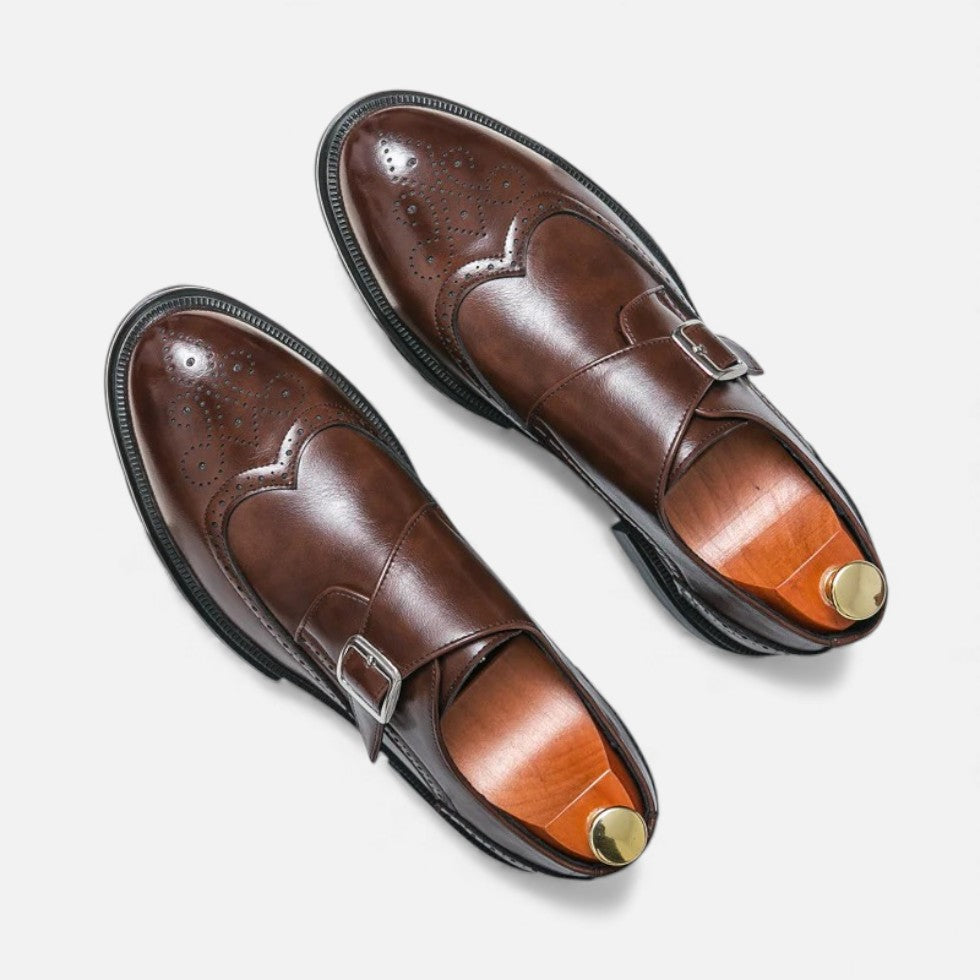 Herren Monkstrap Lederschuhe mit Brogue Detail