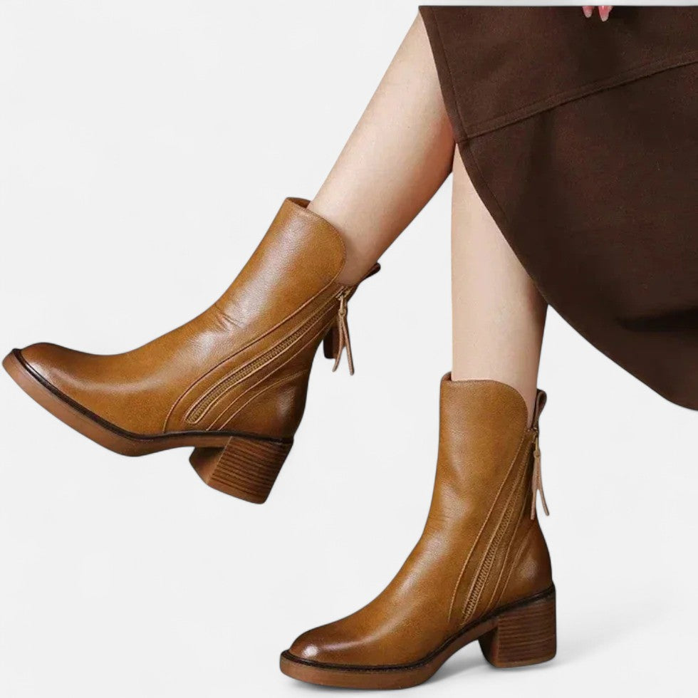 Stiefeletten mit Blockabsatz und Reißverschluss für Damen